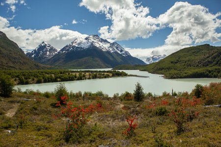 2 The Torres del Paine National Park sunset view. mountains, glaciers, lakes, and rivers in southern Patagonia, Chile