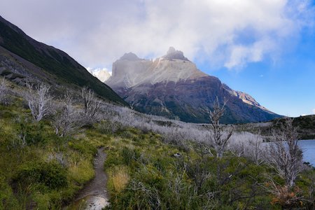 6 The Torres del Paine National Park sunset view. mountains, glaciers, lakes, and rivers in southern Patagonia, Chile