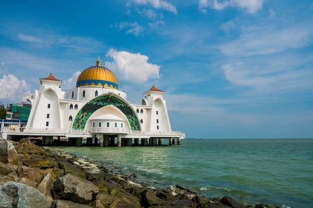 10 Malacca Straits Mosque (Masjid Selat Melaka) with sunset background