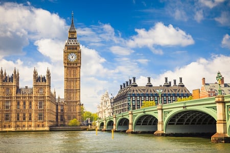 4 The skyline of London: from the Tower Bridge to London Bridge during sunset time, United Kingdom