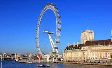 1 The skyline of London: from the Tower Bridge to London Bridge during sunset time, United Kingdom