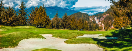 View of golf course at Furry Creek off The Sea to Sky Highway near Squamish, British Columbia, Canada, North America