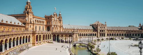 A panoramic view of the Plaza de Espana in Sevilla, Andalucia, Spain