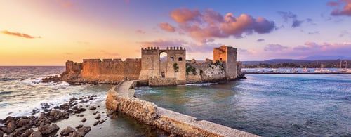 The Venetian Fortress of Methoni at sunset in Peloponnese, Messenia, Greece