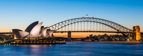 The Sydney Opera House with Harbour bridge in Sydney Australia, Designed by Danish architect Jorn Utzon