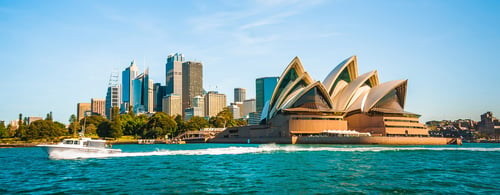 The city skyline of Sydney, Australia. Circular Quay and Opera House