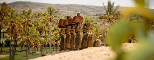The Moai's at Anakena beach on Easter Island, Chile