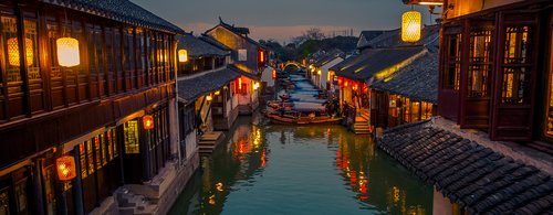 China, Shanghai, Zhouzhuang water town, ancient city district