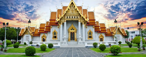 Traditional Thai architecture, Wat Benjamaborphit or Marble Temple, Bangkok