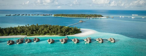 Aerial view over the Conrad Maldives