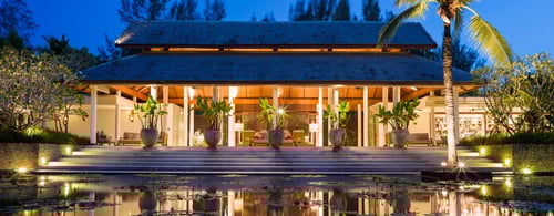 Glowing lights in the lobby of The Sarojin Hotel Phuket Thailand
