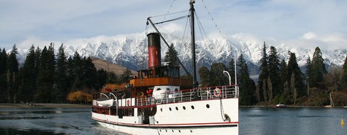 Steamer boat on lake at Queenstown, New Zealand