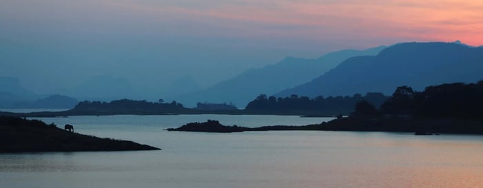  ? Elephant silhouette in the distance at Gal Oya Park in Sri Lanka 