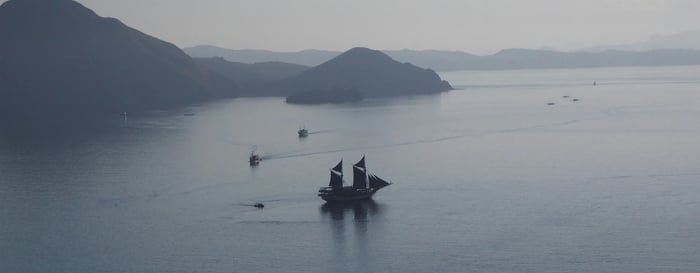  ? aerial image of a private charter yacht indonesia 