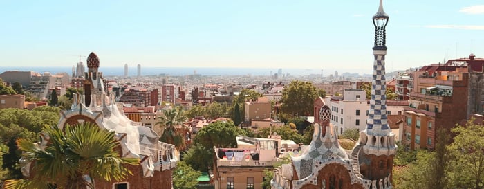 City views from Park Güell in Barcelona, Spain