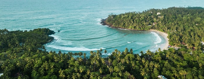 Aerial image of Hiriketiya Bay, Sri Lanka