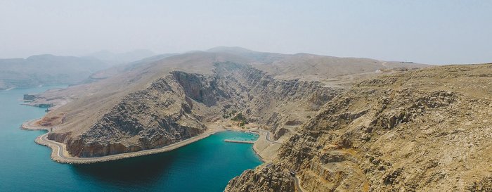 Aerial landscape Khasab, Musandam Peninsula, Oman