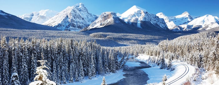Railway in the Canadian Rockies in winter