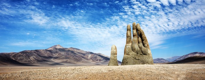 Antofagasta, Chile, Rains in the Atacama Desert sculpture Hand of Desert (Mano de Desierto)