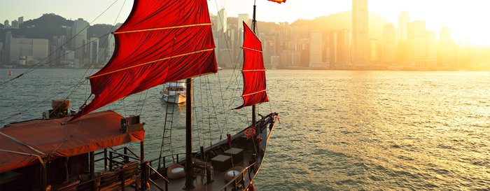 China, Hong Kong harbour, Oriental sailboat