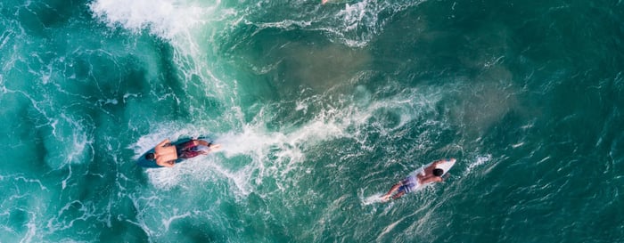 aerial image of surfers in bali