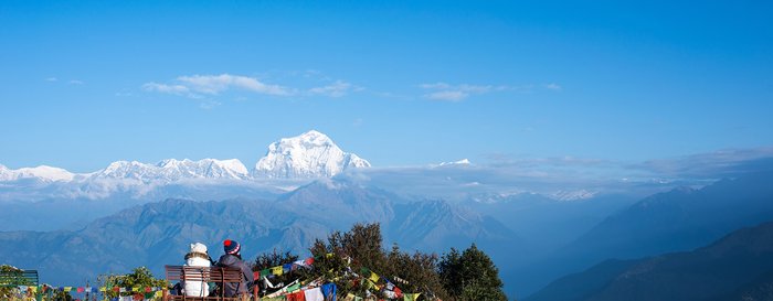 The back of people in morning on Poon Hill at Himalaya Nepal