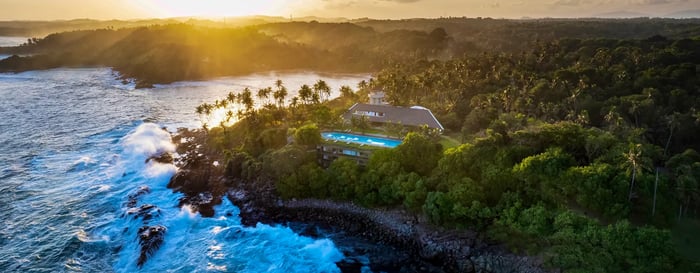 Aerial view over Uga Prava Tangalle Sri Lanka