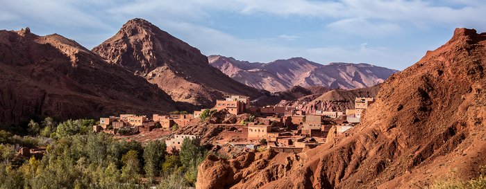 village in the Atlas Mountains view from the road in Morocco