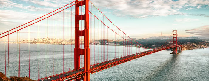 famous Golden Gate Bridge, San Francisco at night, USA