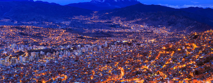 Night view of La Paz, Bolivia