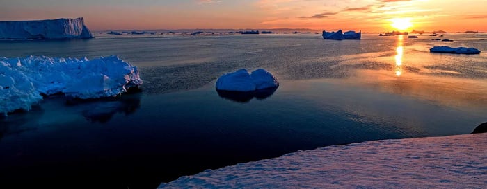 Sunrise in Iceberg of Greenland, Polar Regions