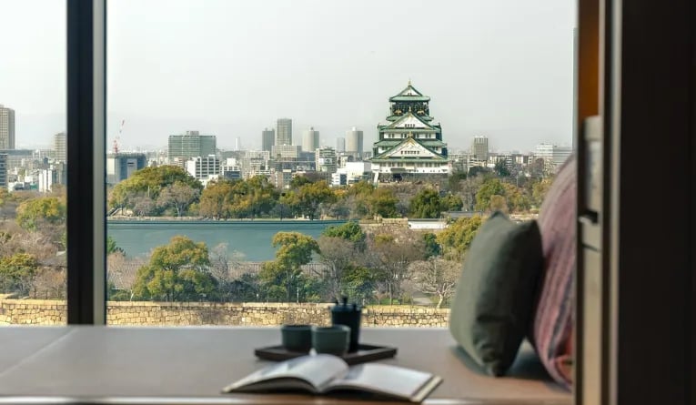 Hotel room overlooking Osaka castle