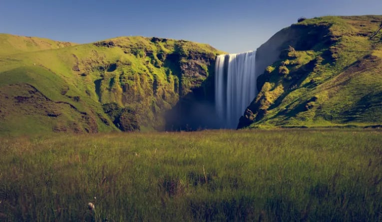 Waterfall in Iceland in summer