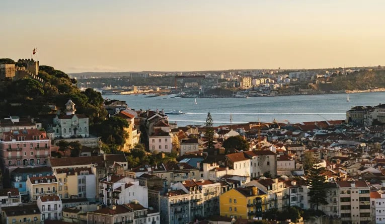 aerial image of lisbon at sunset