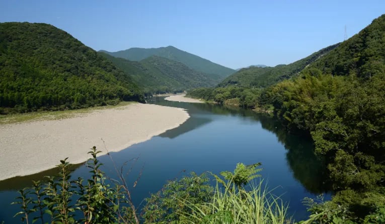 Clear water of the Shimanto River, Shikoku, in Japan's Kochi Prefecture
