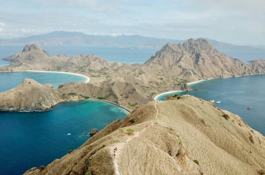 Stunning viewpoint from the summit of Padar Island in Komodo National Park, Indonesia