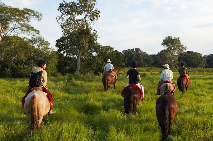 People horseriding in the Pantanal Brazil