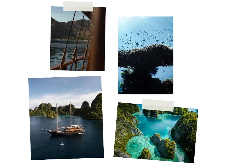 Collage of a private charter experience in Indonesia